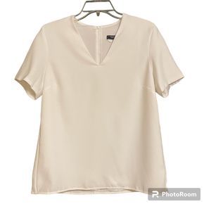 Tiffany & Co. Wardrobe Women’s V Neck Blouse Short Sleeve Lined White Size US 6